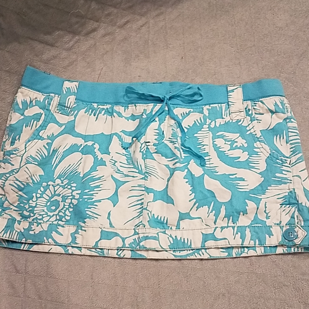 Blue & White Floral Cargo Skirt